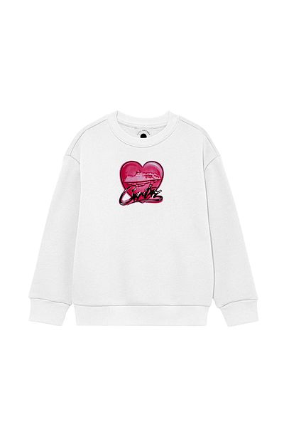 PURE EFFECT CORTEIZ Hanorac oversize unisex cu imprimeu inimă 100% bumbac, respirabil, cu 0 gât