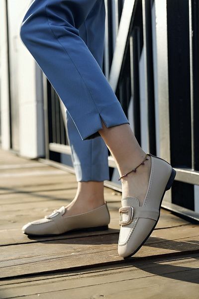 Modafırsat Women's Buckle Detailed Ballerina Beige Light Comfortable Sole Casual Shoes