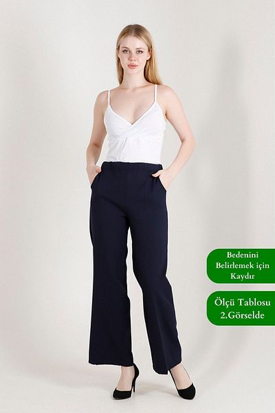 Balenbi 1003 Model High Waist Lycra Navy Blue Palazzo Women's Trousers