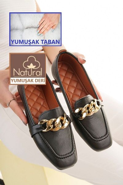 Modafırsat Black Women's Ballerina Ballerina Chain Detailed Stylish Orthopedic Casual Shoes