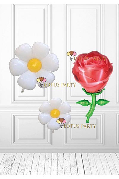 LOTUS PARTY Flower Themed Foil Set - Red Rose Foil Balloon, Big Daisy and Little Daisy Foil