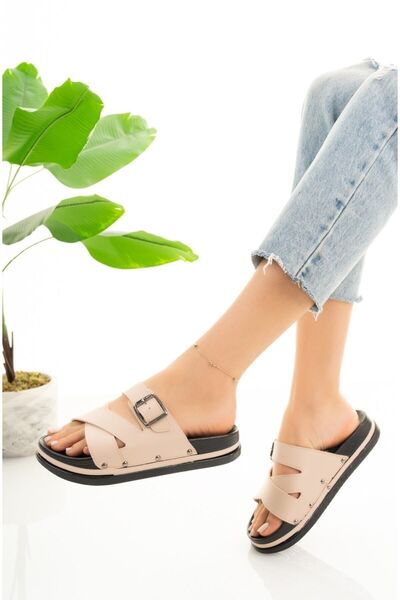 Modafırsat Γυναικείες ορθοπεδικές παντόφλες μπεζ Sabo Wedge Heel Κομψές άνετες καθημερινές παντόφλες