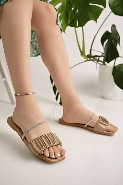 Modafırsat Beige Stone Slippers - Drawstring Dowry Bundle, Daily for Sea and Beach