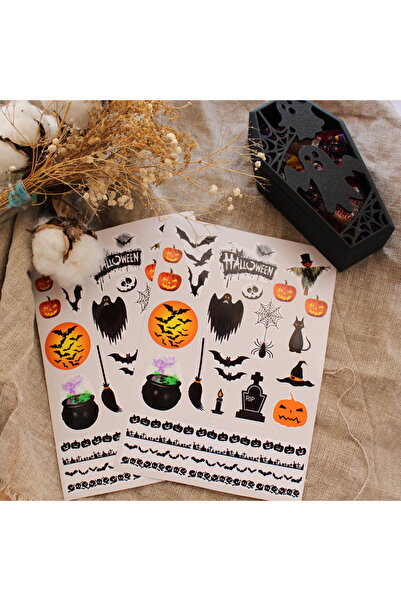 TRENDİN YOLU 2 ملصق مقاس A5 بخلفية بيضاء للهالوين والهالوين