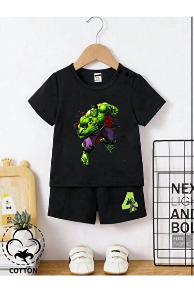 Massgai Set de tricou și pantaloni scurți din bumbac pentru copii cu model Hu...