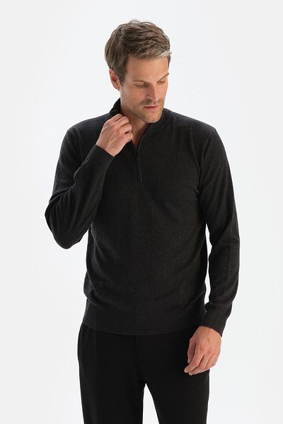 Dagi Anthrazitfarbene Strickware aus Kaschmir mit Reißverschluss für Herren