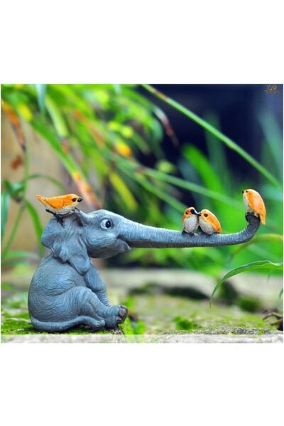 CajuArt Sevimli Fil Ve Kuşlar Dekoratif Minyatür Biblo Ev Dekor
