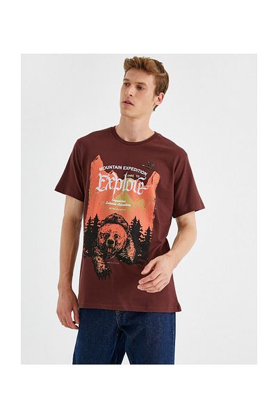 Koton Ανδρικό T-Shirt καφέ 1YAM11720CK