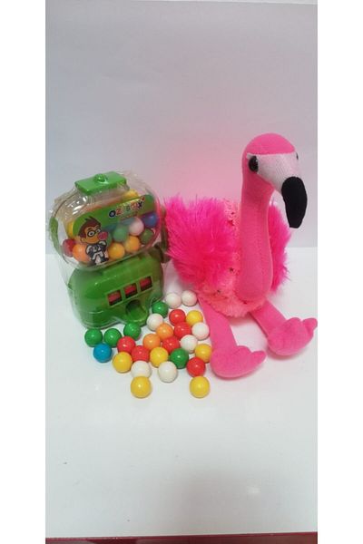 Şeker Adası 2 in 1 / Cute Flamingo 25 cm and Green Jackpot Gum Machine