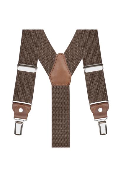 DWOY Γνήσιο δερμάτινο λουράκι παντελονιού με υφαντό ζακάρ πουά καφέ