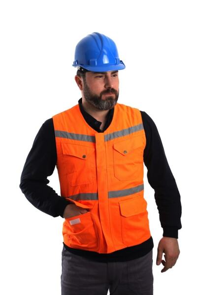 Genel Markalar Unisex Turuncu Yaka Fosforlu Harman Kumaş Yelek