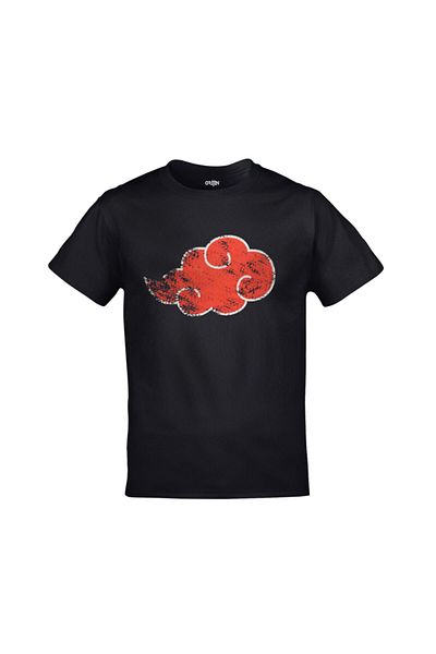Orijin Tekstil Naruto Shippuden Akatsuki Cloud Red Cloud Printed Black T-shirt