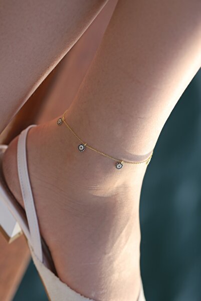 Lia Berto Kadın Altın Kaplama Safir Taşlı Nazarlı 925 Ayar Gümüş Halhal