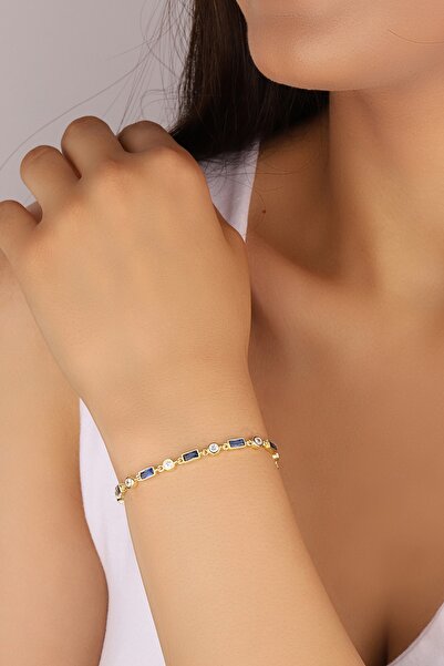 Lia Berto Kadın Altın Kaplama Safir Baget Taşlı 925 Ayar Gümüş Bileklik