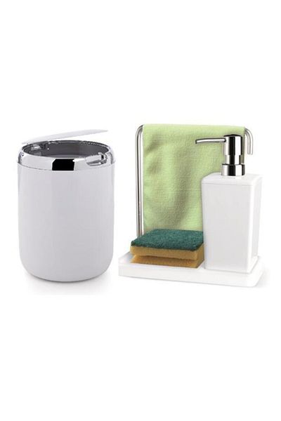 Prima Nova Primanova Luna Kitchen Liquid Soap Dispenser and Trash Can Set White