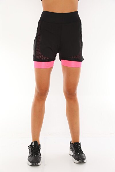Pimody Women's Fuchsia Side Mesh Swim Shorts