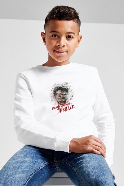 QIVI Hanorac alb pentru copii, unisex, imprimat Kit Michael Jackson