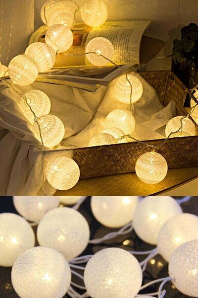 epazzar Dekoratif Parti Süs Lambası 10'lu Pilli Işık Zinciri Hasır Örgü Toplar