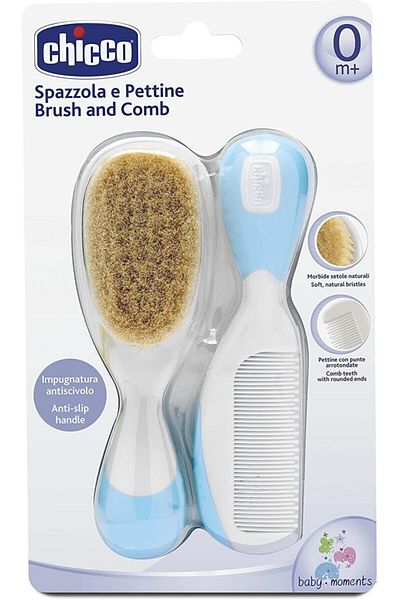 Chicco 0 Months+ Blue Baby Soft Brush Comb Set