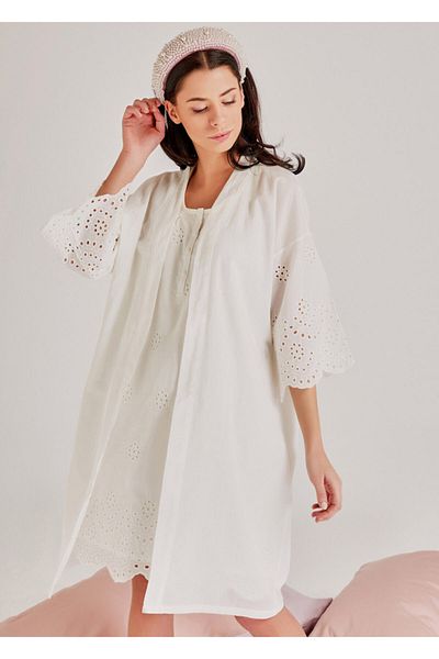 Dorelux Women's Ecru Maternity Cotton Nightgown Dressing Set