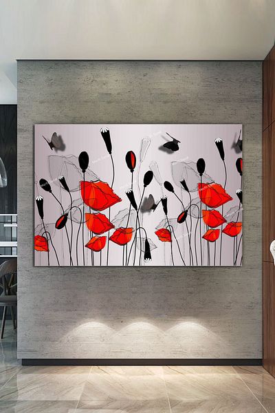 Morfil Sanat Atölyesi Poppies Elegant Artistic Decorative Canvas Painting