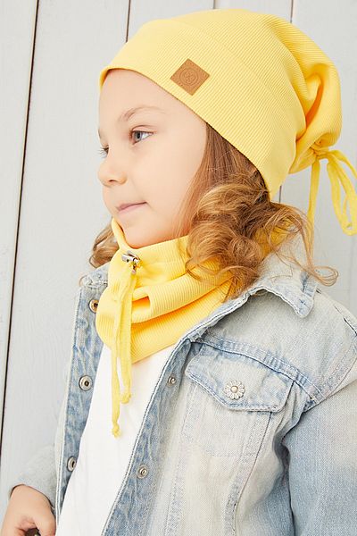 Babygiz Bebeluş Fetiţă Copil Pălărie galbenă cu sfoară Beanie Set guler gât Confortabil 100% bumbac Camisole Producție internă