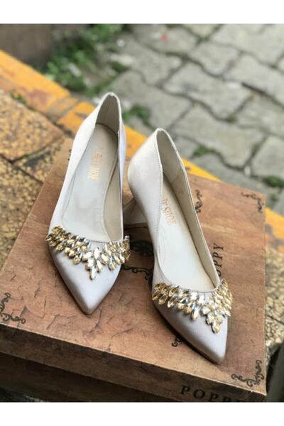 LADİESHOE Şampanya Topuk Taşlı Ten Stiletto