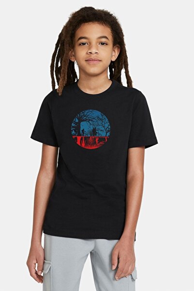 QIVI Unisex dečje crne majice Stranger Things The Upside Down Štampano T-shirt