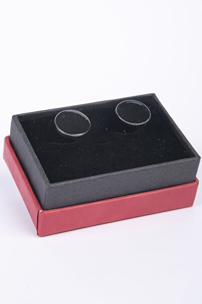 BAYEFENDİ Parlak Siyah Taşlı Yuvarlak Formlu Kol Düğmesi