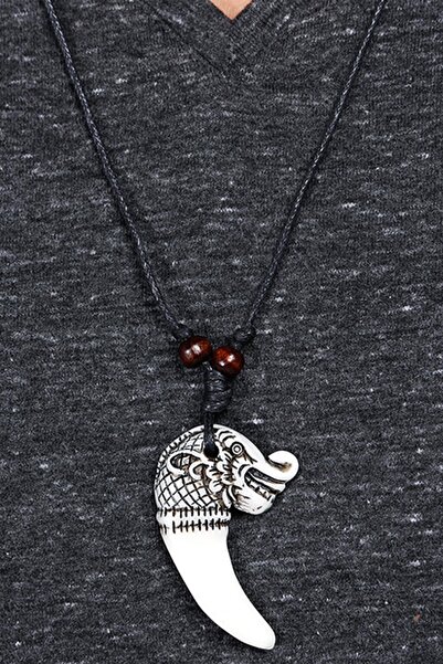 Dejavu قلادة برباط قابلة للتعديل بتصميم أسنان تنين منحوتة باللون الأبيض