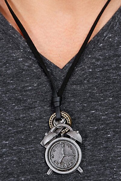 Generic Brand Adjustable Leather Drawstring Necklace with Alarm Clock Figure