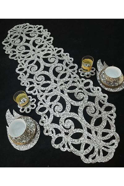 SEHARA Φωτεινός δρομέας/τραπεζομάντιλο/(100x32cm) δρομέας (4 τεμάχια καφέ παρουσίαση δώρο)/ασημί