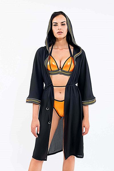 MED Maroco Hooded Pareo Kimono Beach Dress Black