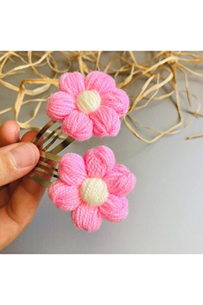 seyranat Комплект от две розови клипсове с плетени маргаритки