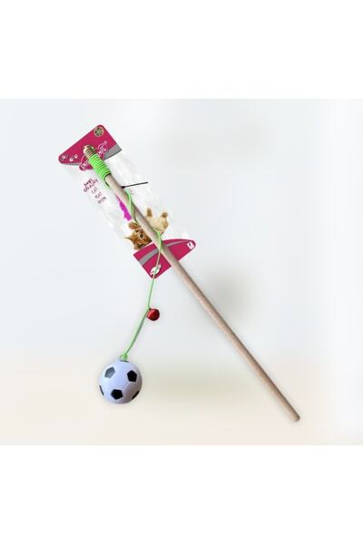 PeraPet Cat Fishing Rod 3 Large Wooden Handle Cat Toy with Toy and Bell