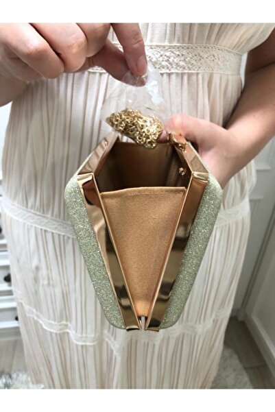 womenacs Gold Glitter Βραδινό Φόρεμα Portfolio Τσάντα Clutch