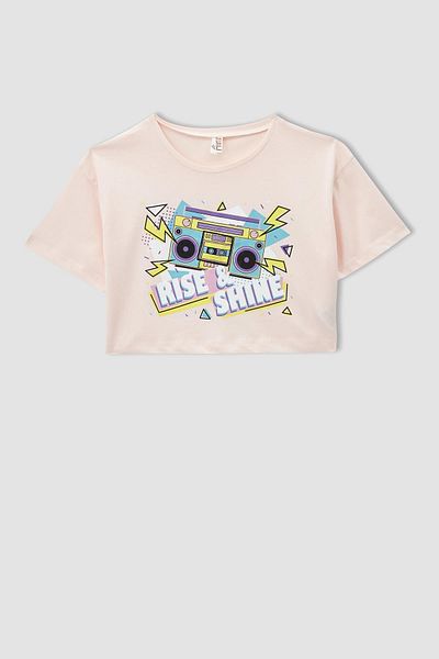 DeFacto Girl's Printed Touch Light Short Sleeve Crop T-Shirt