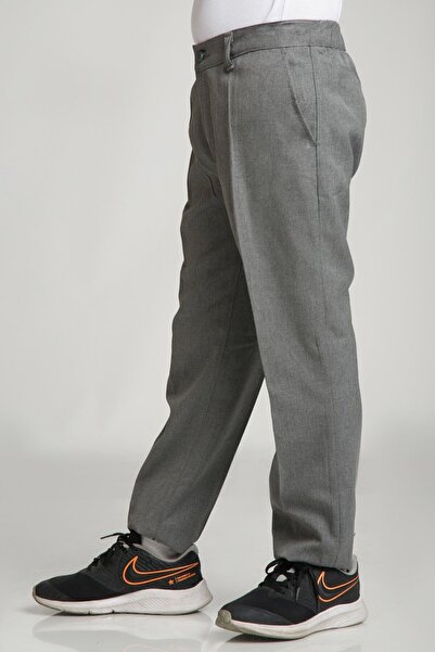 nacar çarşı Unısex Çocuk Beli Lastikli Gri Kumaş Pantolon