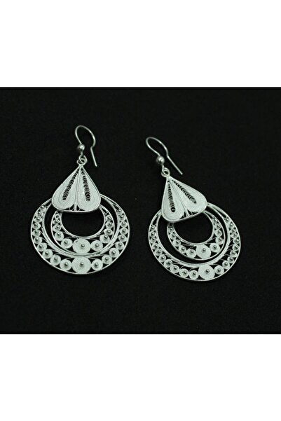 Aykat El Işi Telkari Gümüş Küpe Taşsız Halkalı Kadın Küpesi 925 Ayar Kupe-187