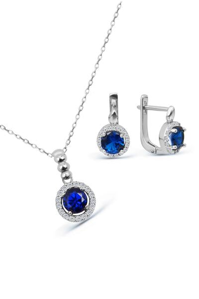 Argentum Concept 925 Ayar Gümüş Mavi Taşlı Minimal Set - S013502