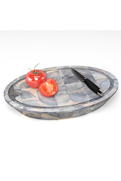 INTERBUILD REAL WOOD Interbuild Solid Acacia End Grain,samurai Oval Chopping Butcher Block,39x29x5,8 Cm- Organic White