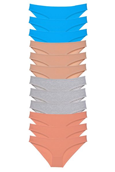 Royaleks 12 Pieces Super Eco Set Lycra Women's Slip Panties Skin Gray Powder Blue