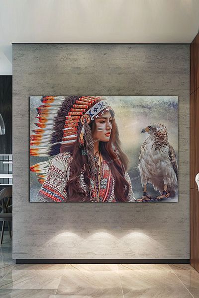 Morfil Sanat Atölyesi Διακοσμητικός πίνακας σε καμβά Native American Woman and Eagle (8 διαφορετικά μεγέθη)
