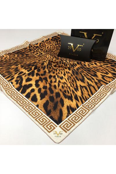 19V69 ITALIA Beyaz Sarı Twill Eşarp Leopar Desen Black Seri Eşarp Askısı Ve H...