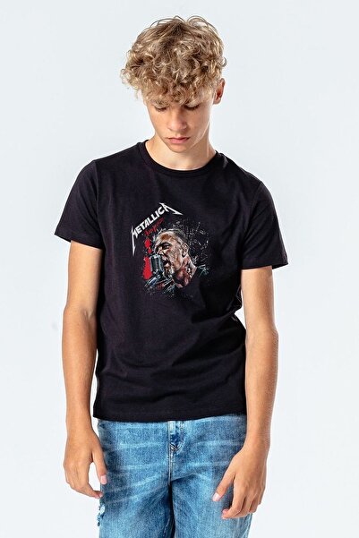 QIVI Unisex dečji crni metalik James Hetfield metal rok Štampano T-shirt