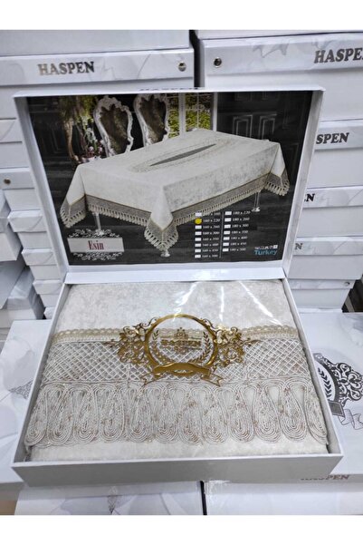 Haspen Esin Velvet Fabric French Laced Luxury Tablecloth