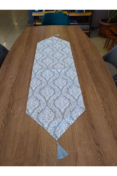 dehaberk Digital Printed Runner with Gray Damask Motif