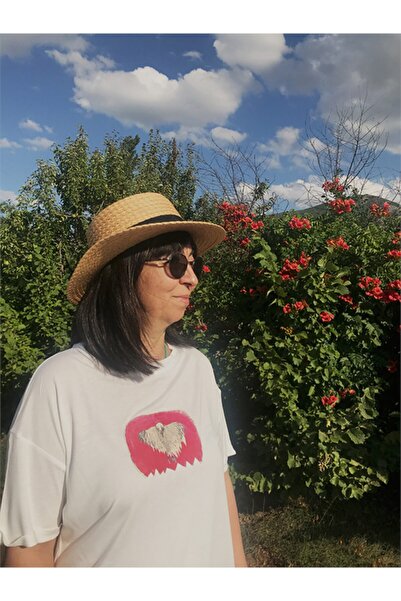 Kadın Beyaz Bisiklet Yaka Pamuklu Baskılı Pazartesi Hikayeli Tshirt Kt2pazartesı