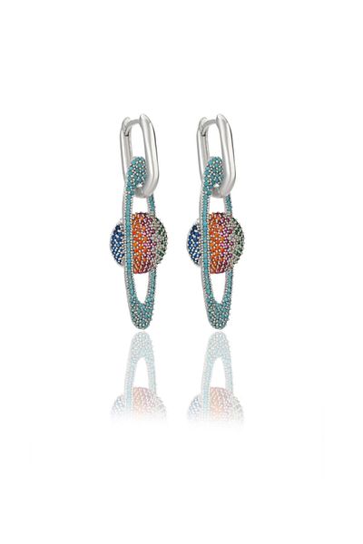 Bilsen Store Women's Magnificent Planet Hoop Earrings with Colorful Zircon Stones