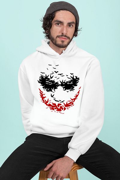 ROCKANDROLL Men's White Bat Smile Hooded Sweatshirt